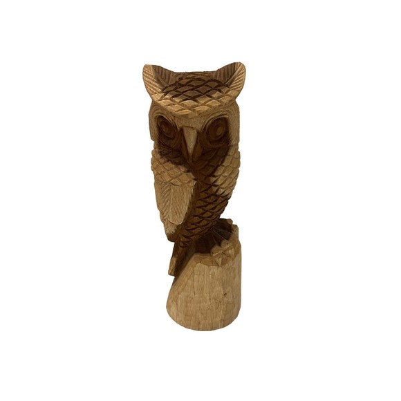Hand Carved Wooden Owl, approximately 12"tall x 5" x 4-1/2" - Picture 1 of 5